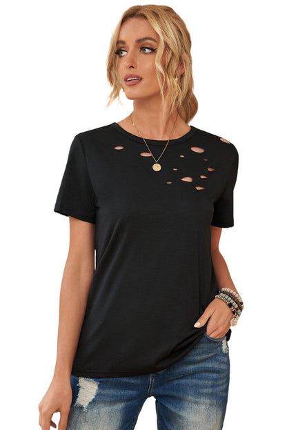 Camiseta mixta de algodón con cuello redondo y agujeros