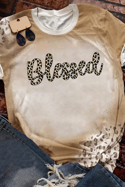 T-shirt kaki à manches courtes imprimé léopard et vache COWGIRL