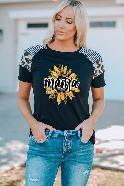 Camiseta de mujer de manga corta con estampado de leopardo a rayas