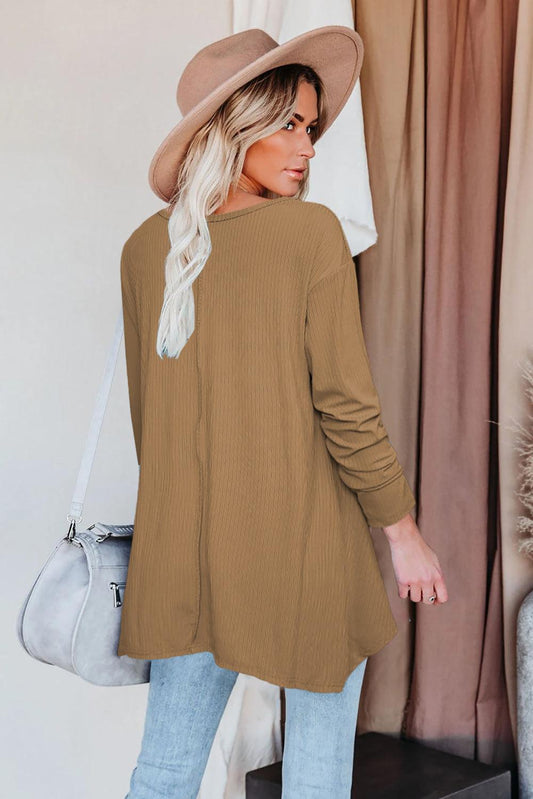 Asymmetric Hemline Long Sleeve Top - HannaBanna Clothing