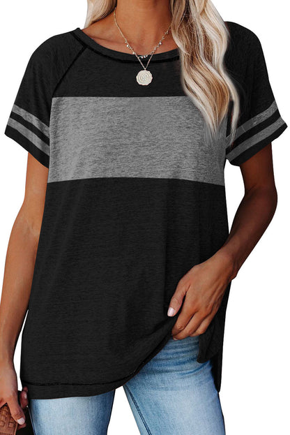 Camiseta con manga a rayas y bloques de color