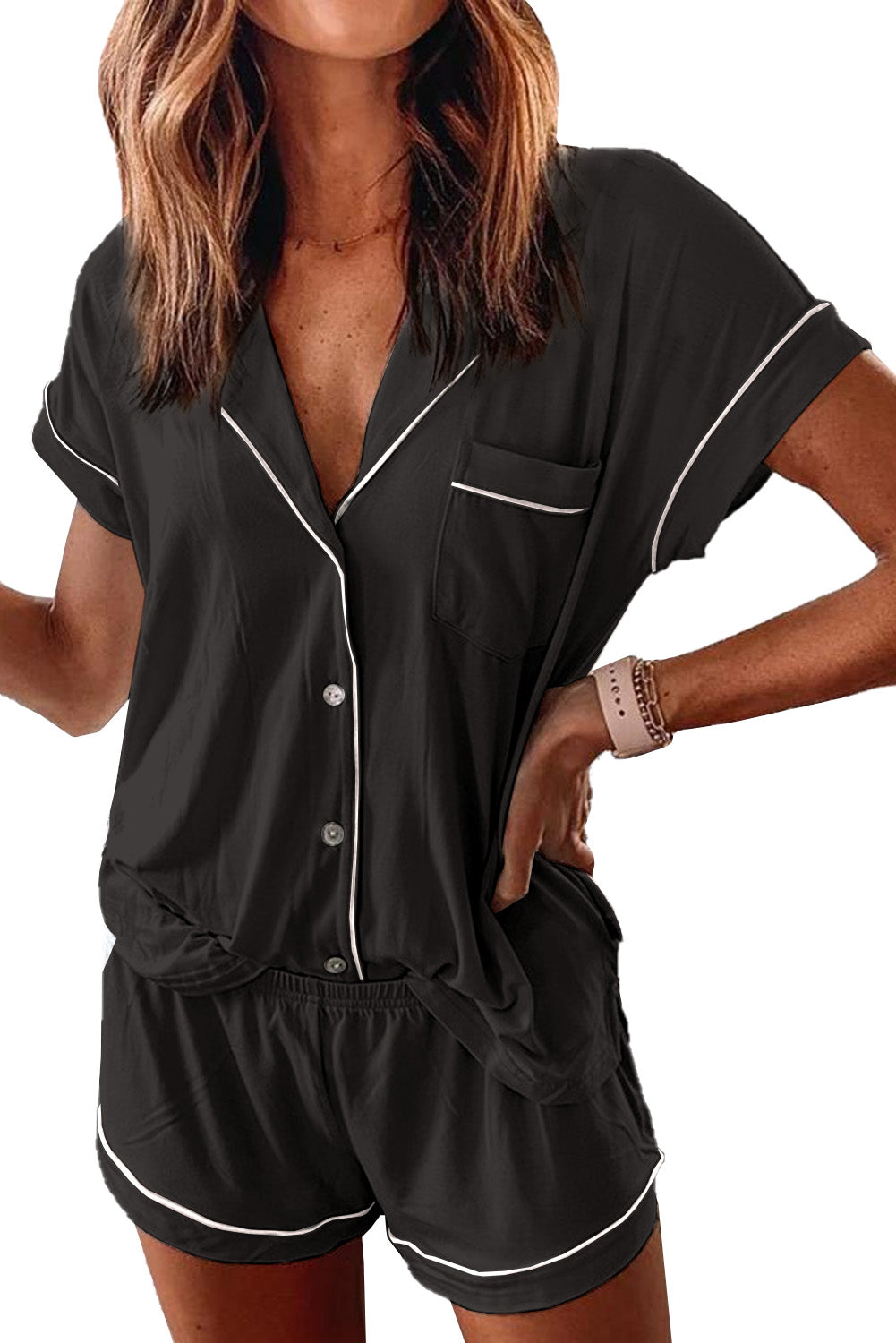 Ensemble pyjama chemise à manches courtes boutonnée et short