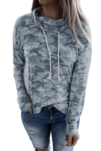 Grey Blue Camo Drawstring Sweatshirt