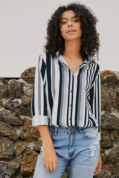 Blue Striped Modern Women Shirt - HannaBanna Clothing