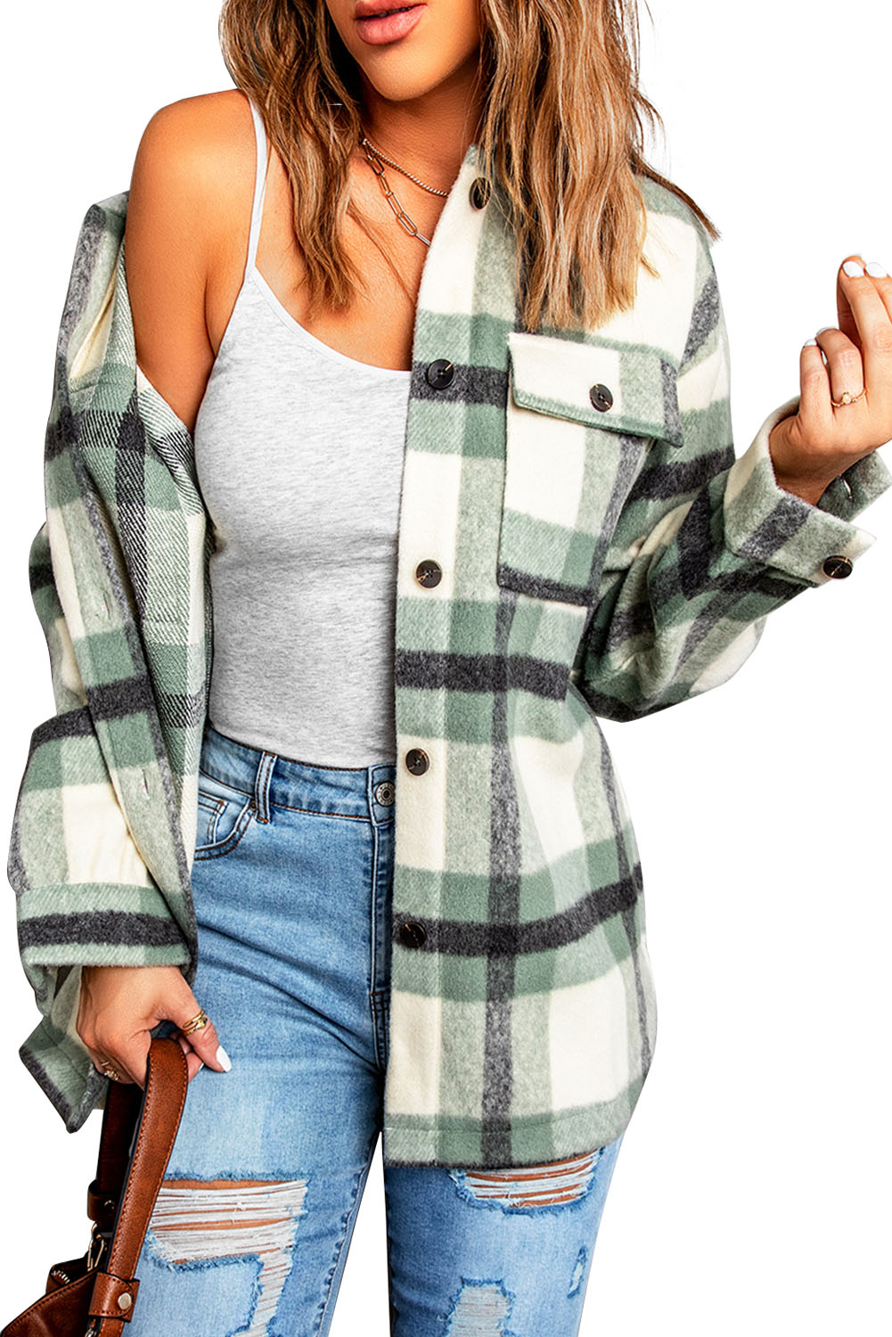 Veste à carreaux avec poche pour femme