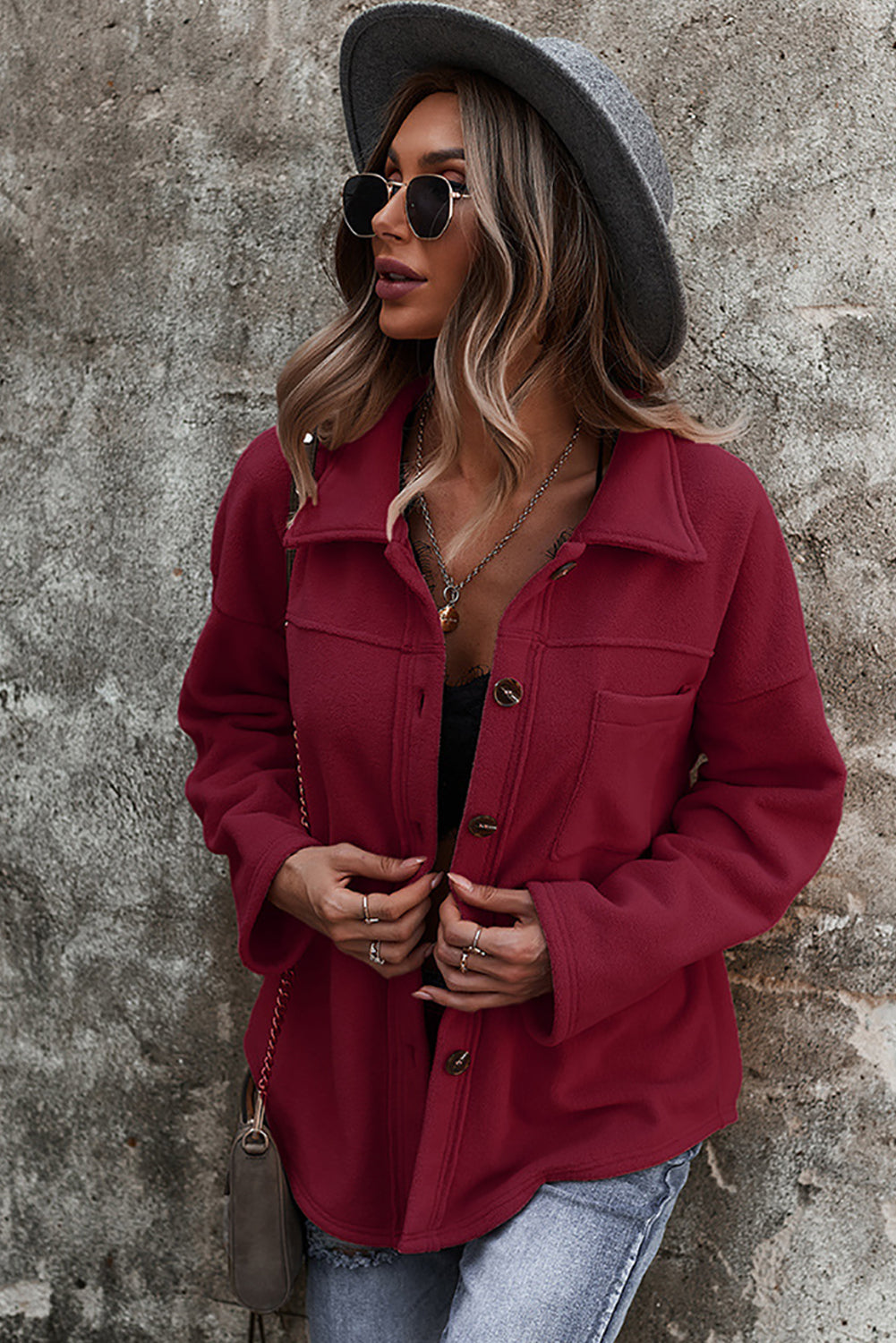 Army Green Turn Down Collar Pocket Button Closure Warm Coat