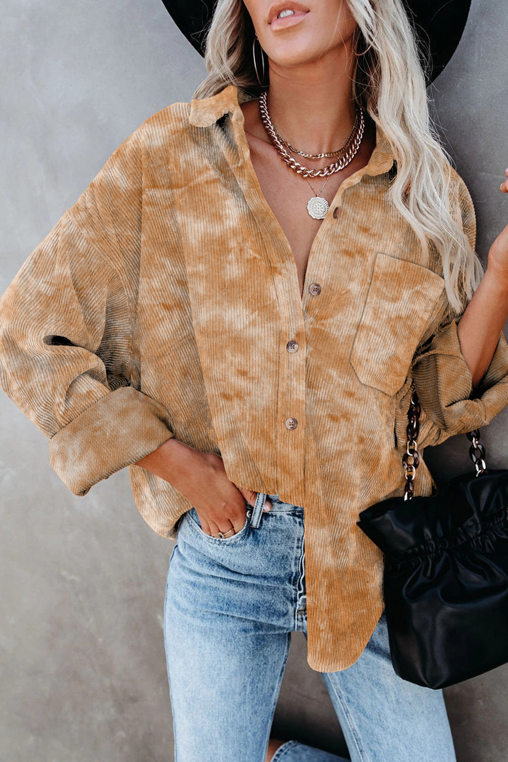 Camisa Suelta De Pana Teñida Con Lazo