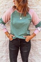 Round Neck Leopard Color Block Long Sleeve Top