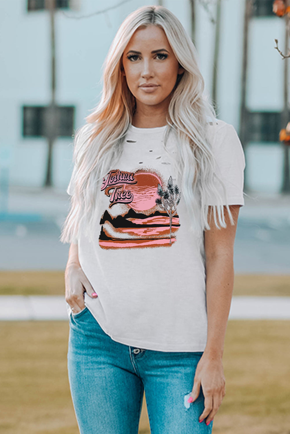 Camiseta mixta de algodón con cuello redondo y agujeros