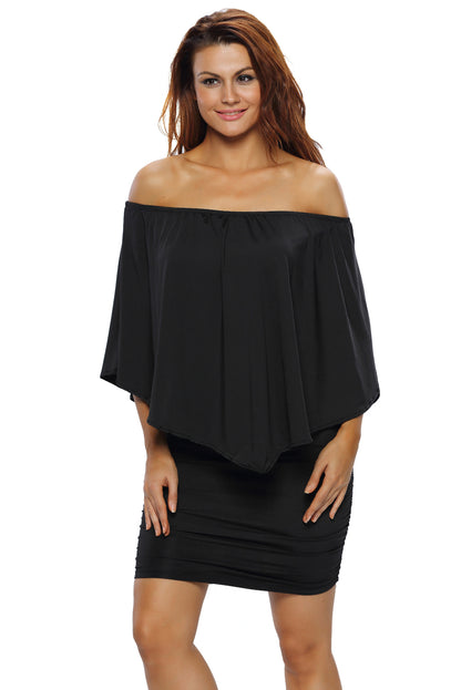 Multiple Dressing Layered Black Mini Poncho Dress