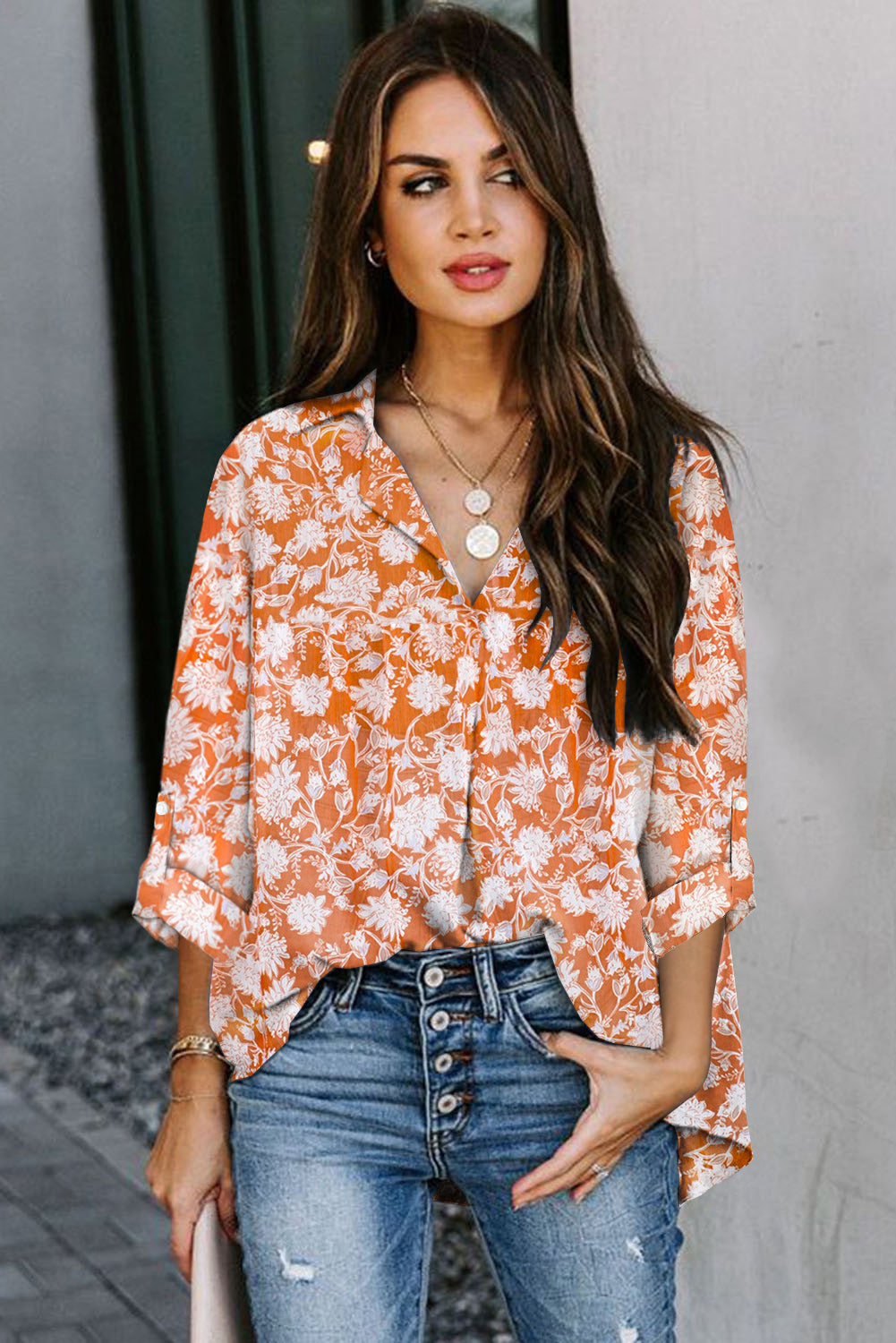 Floral Print Buttoned Long Sleeve Shirt