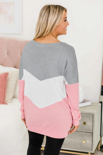 Sweat-shirt à motif gaufré à chevrons et blocs de couleurs 