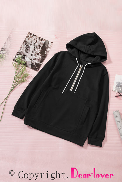 Sweat à capuche à manches longues et demi-fermeture éclair avec poche 