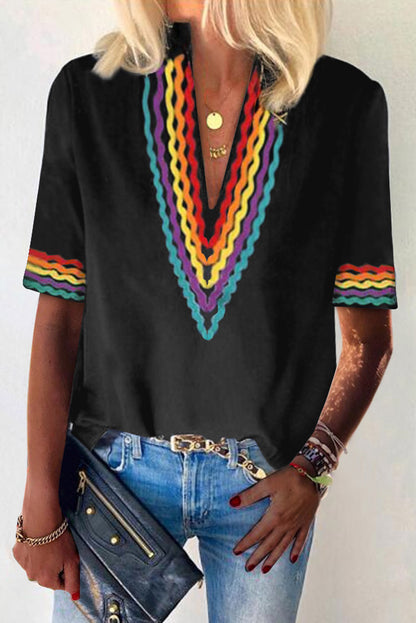Haut à manches courtes à blocs de couleurs ethniques