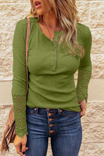 Beige Crochet Lace Hem Sleeve Button Top - HannaBanna Clothing
