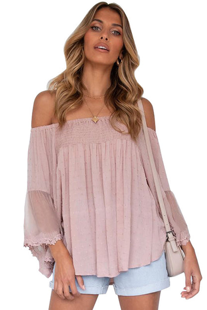 Blusa con volantes de patchwork transparente con hombros descubiertos