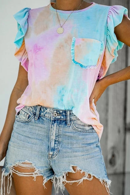 T-shirt à manches courtes et volants imprimés