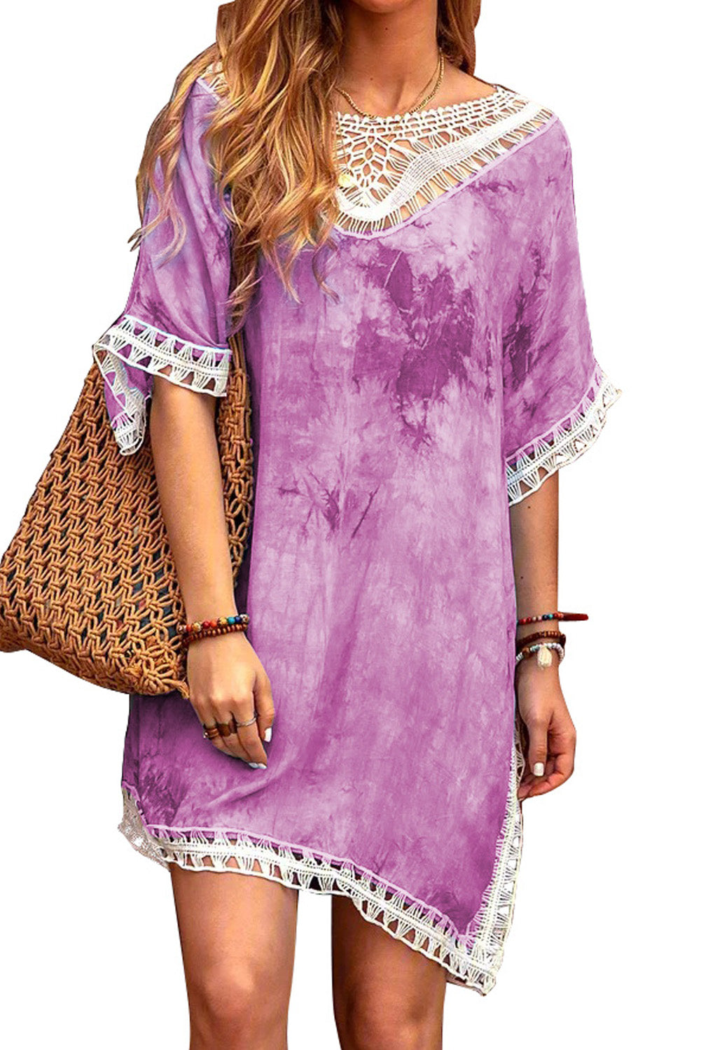 Vestido de playa teñido anudado a crochet 