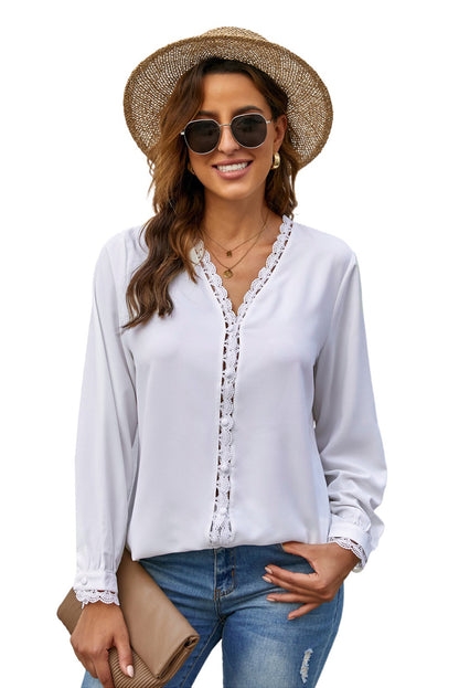 Lace Crochet Buttoned Long Sleeve Shirt