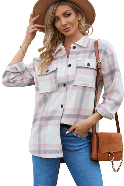 Veste à carreaux avec poche pour femme