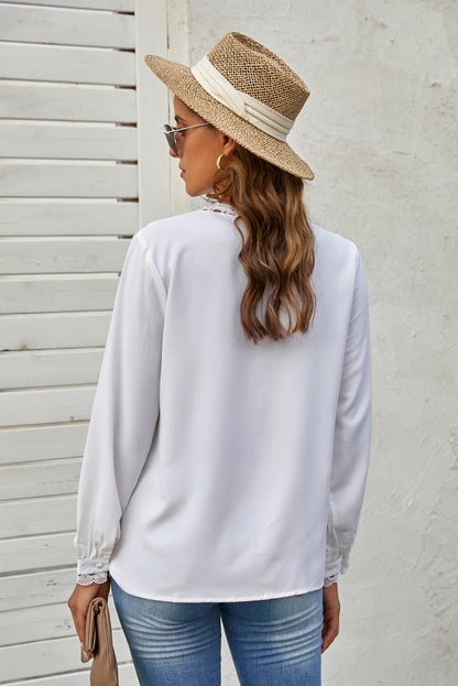 Lace Crochet Buttoned Long Sleeve Shirt