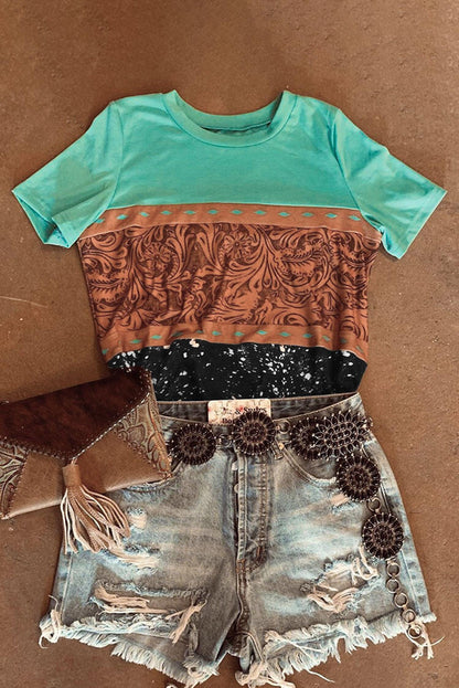 T-shirt à imprimé marbré et à blocs de couleurs 