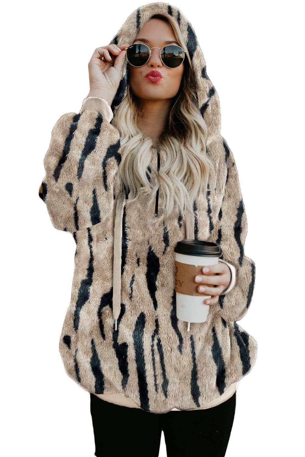 Camo Print Warm Furry Pullover Hoodie