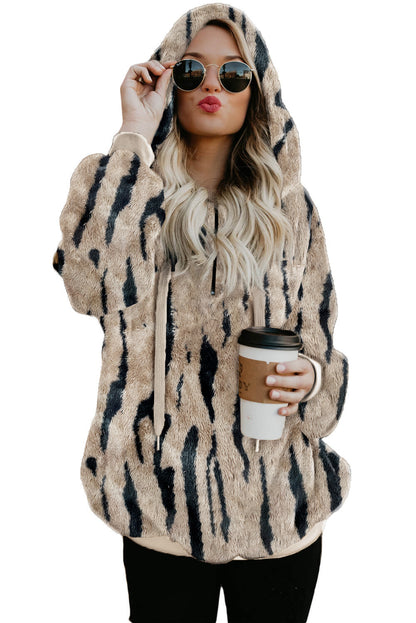 Camo Print Warm Furry Pullover Hoodie