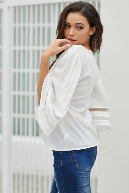 Flare Sleeve V Neck Loose Blouse