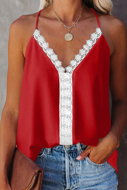 Camiseta sin mangas de encaje con cuello en V