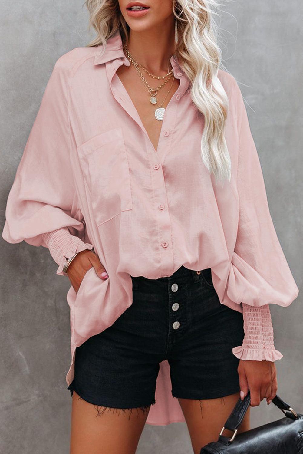 Billowy Sleeves Pocketed Shirt - HannaBanna Clothing
