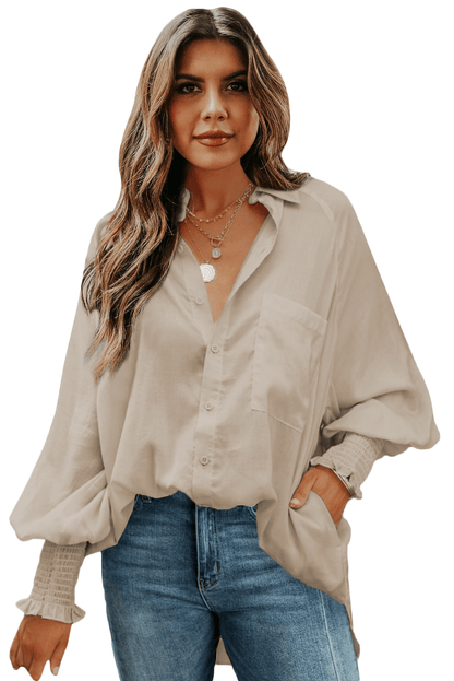 Billowy Sleeves Pocketed Shirt - HannaBanna Clothing