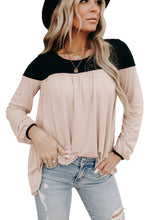 Round Neck Long Sleeve Color Block Tunic Top