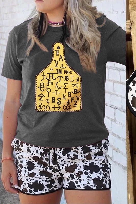 Camiseta gris gráfica con etiqueta de cuerno de buey de color sólido