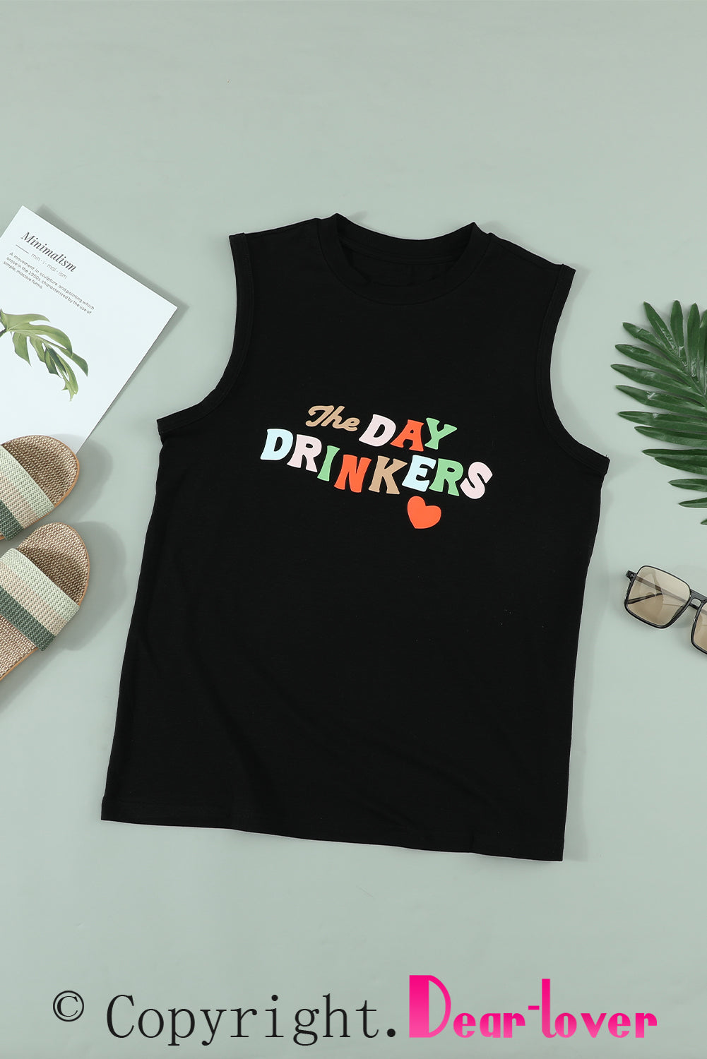 Camiseta sin mangas con estampado de letras The DAY DRINKERS