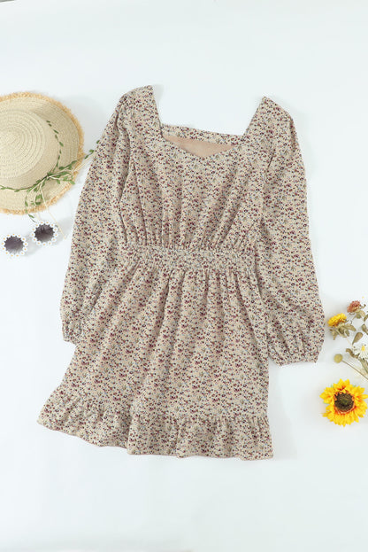 Graceful Elastic Waist Ruffled Floral Dress