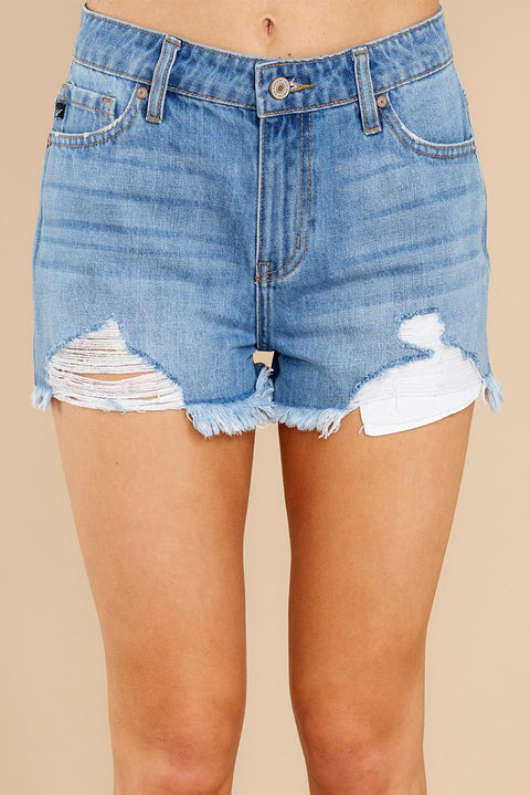 Distressed Frayed Denim Shorts
