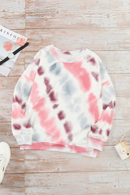 Sweat-shirt décontracté à col rond et imprimé tie-dye 