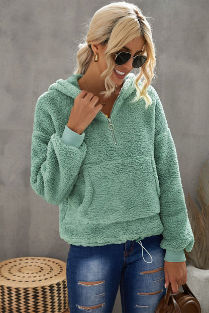 Sweat-shirt à capuche zippé 1/4 en sherpa avec kangourou