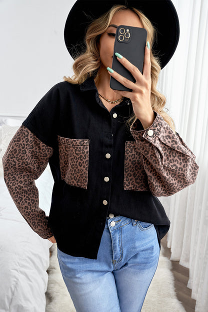 Sky Blue Contrast Leopard Denim Jacket