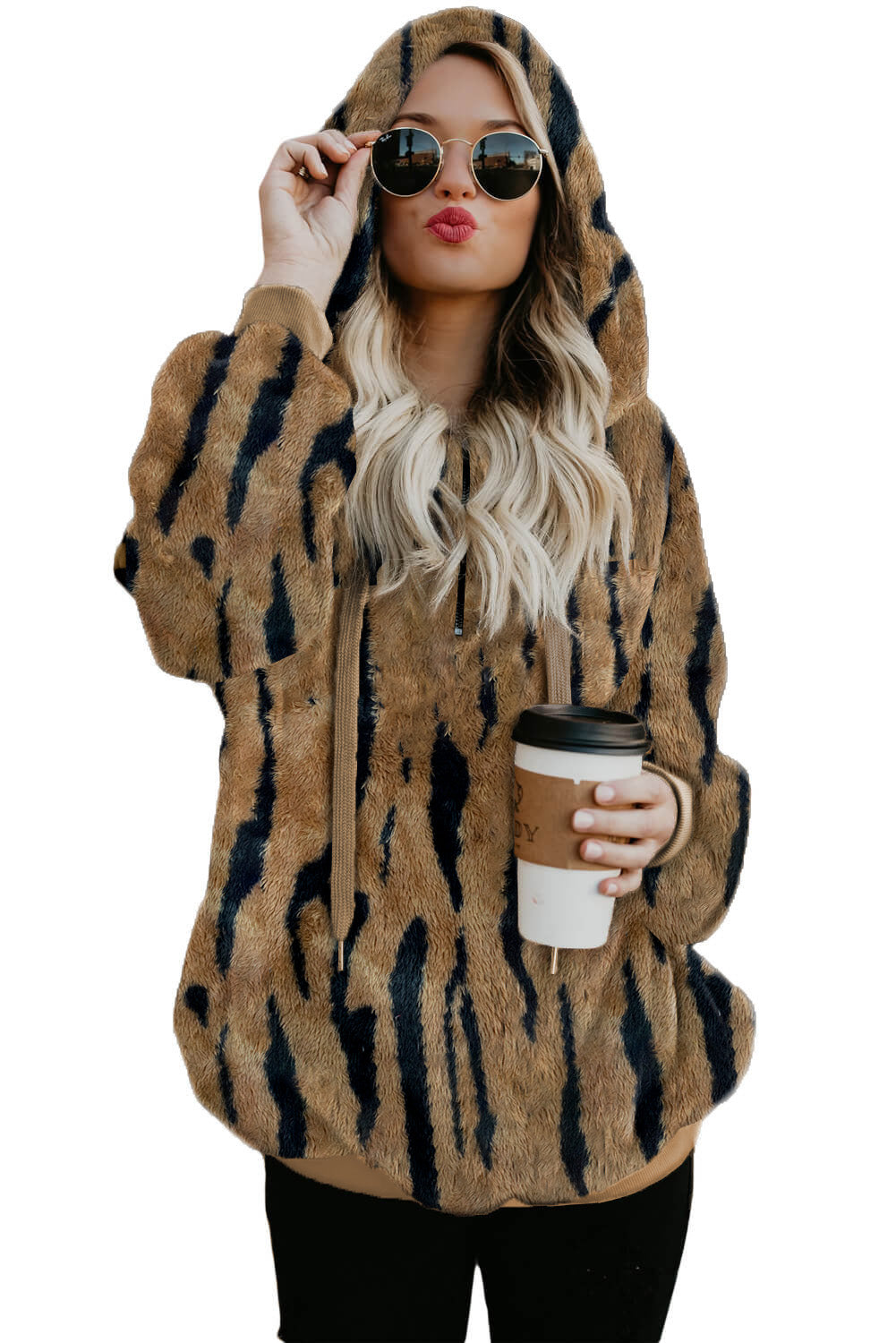 Camo Print Warm Furry Pullover Hoodie