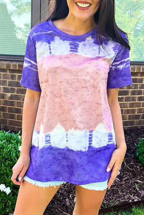 Tie-dyed Color Block Print T-shirt