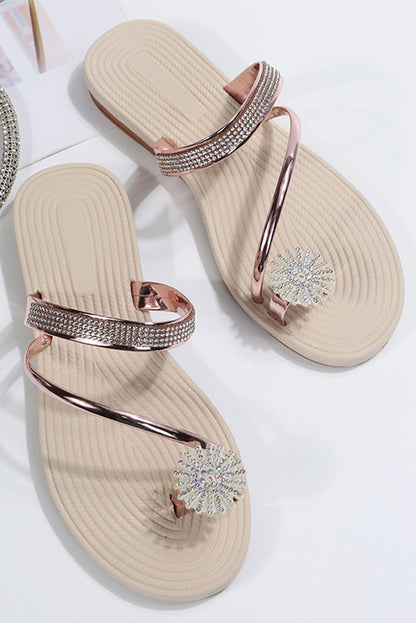 Rhinestone Toe Ring Flat Sandals