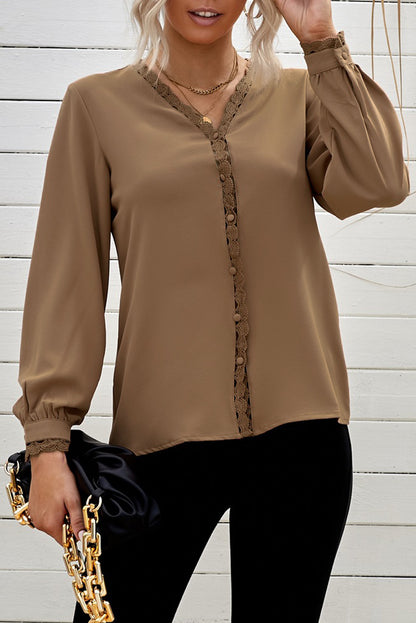 Lace Crochet Buttoned Long Sleeve Shirt