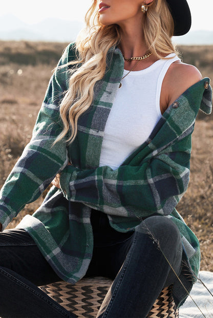 Plaid Print Buttoned Shirt Jacket