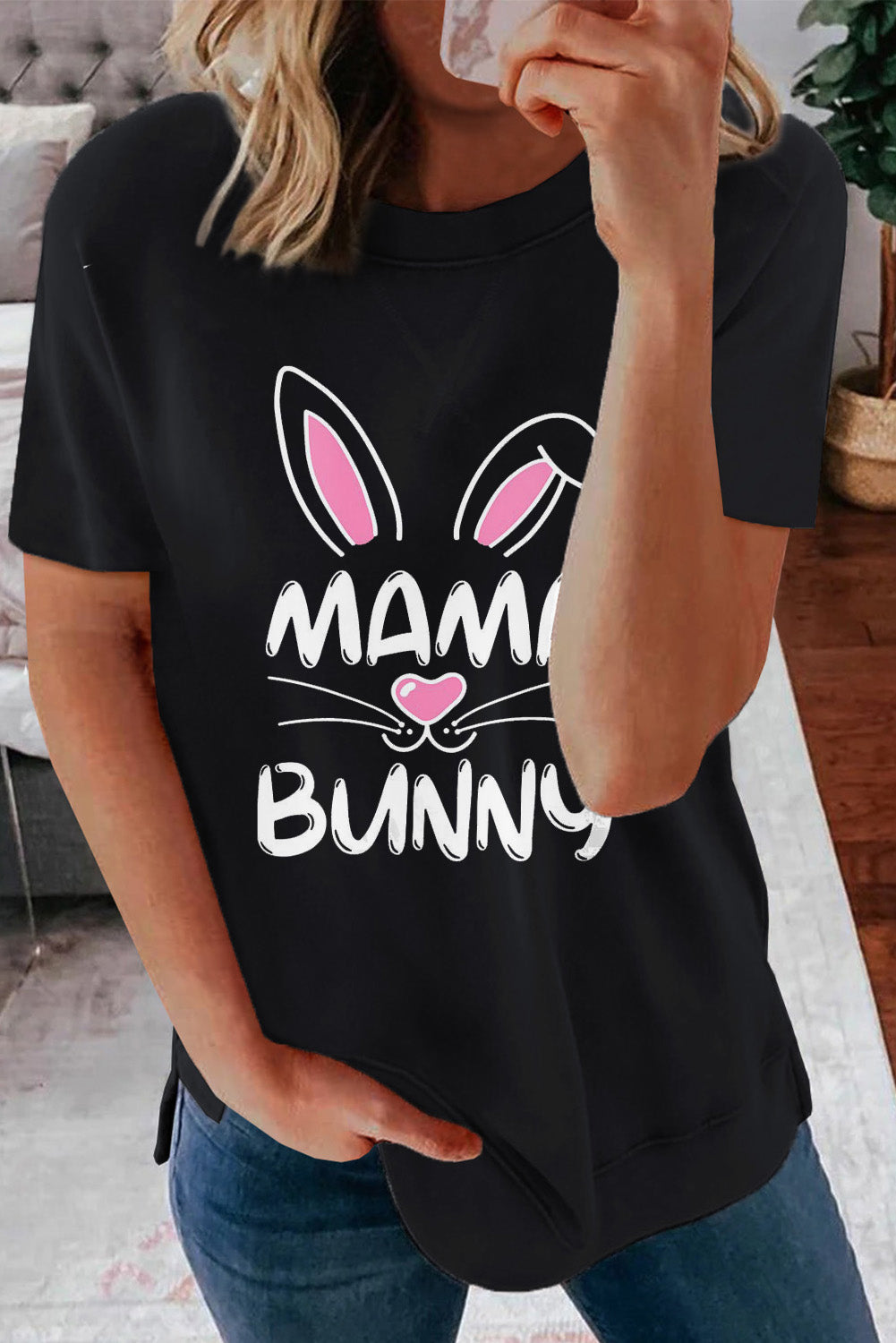 T-shirt uni à manches courtes et col rond 