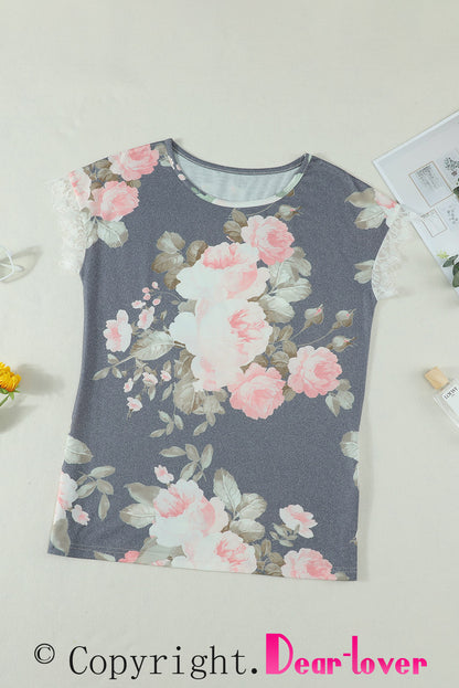 Camiseta Gris Estampado Floral