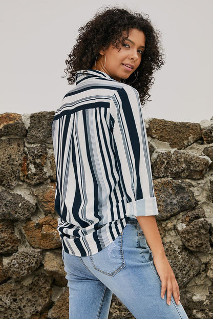 Blue Striped Modern Women Shirt - HannaBanna Clothing