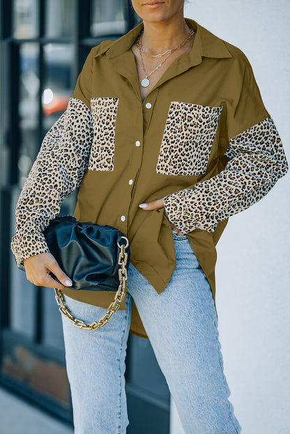 Chemise patchwork à manches longues et épaules tombantes