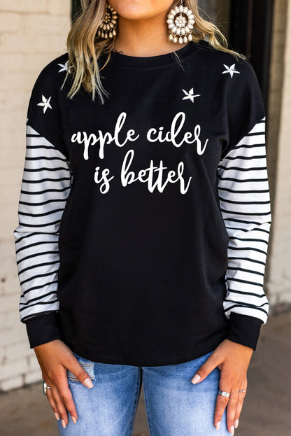 Striped Star Print Patchwork Long Sleeve Top